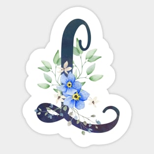 Floral Monogram L Wild Blue Flowers Sticker